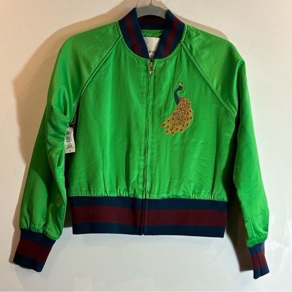 WILFRED Sz S Toulin Peacock Embroidered Quilted Lining Bomber Jacket NEW - Picture 2 of 12